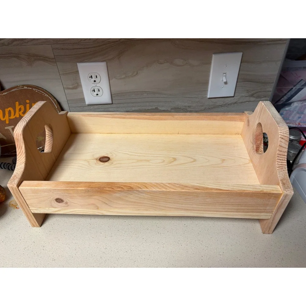 Handmade Pine Wood Tray Heart Cutout Handles Farmhouse